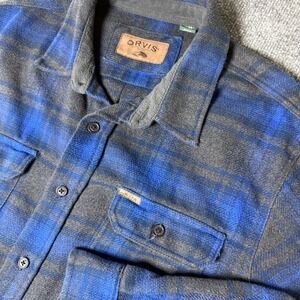 Orvis Classic Collection Flannel Plaid Shirt Gray Blue Mens XL Extra Large‎